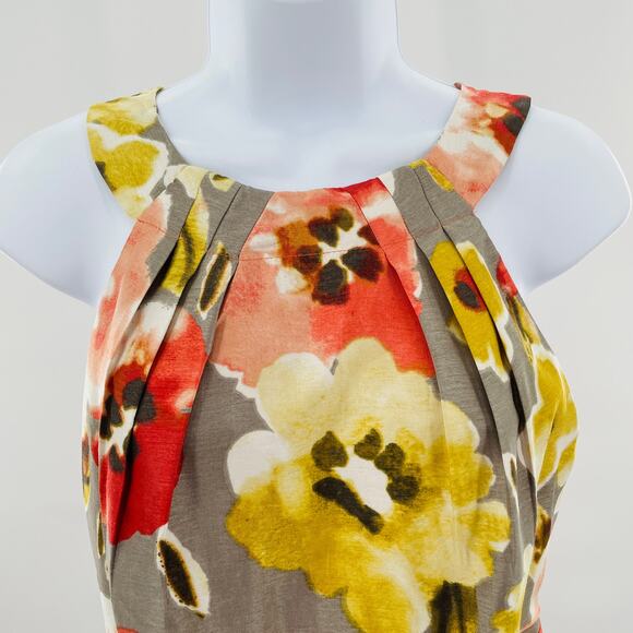 Perceptions New York Coral Gray Floral Sleeveless Ribbon Belt A-Line Dress 8 - Picture 3 of 10